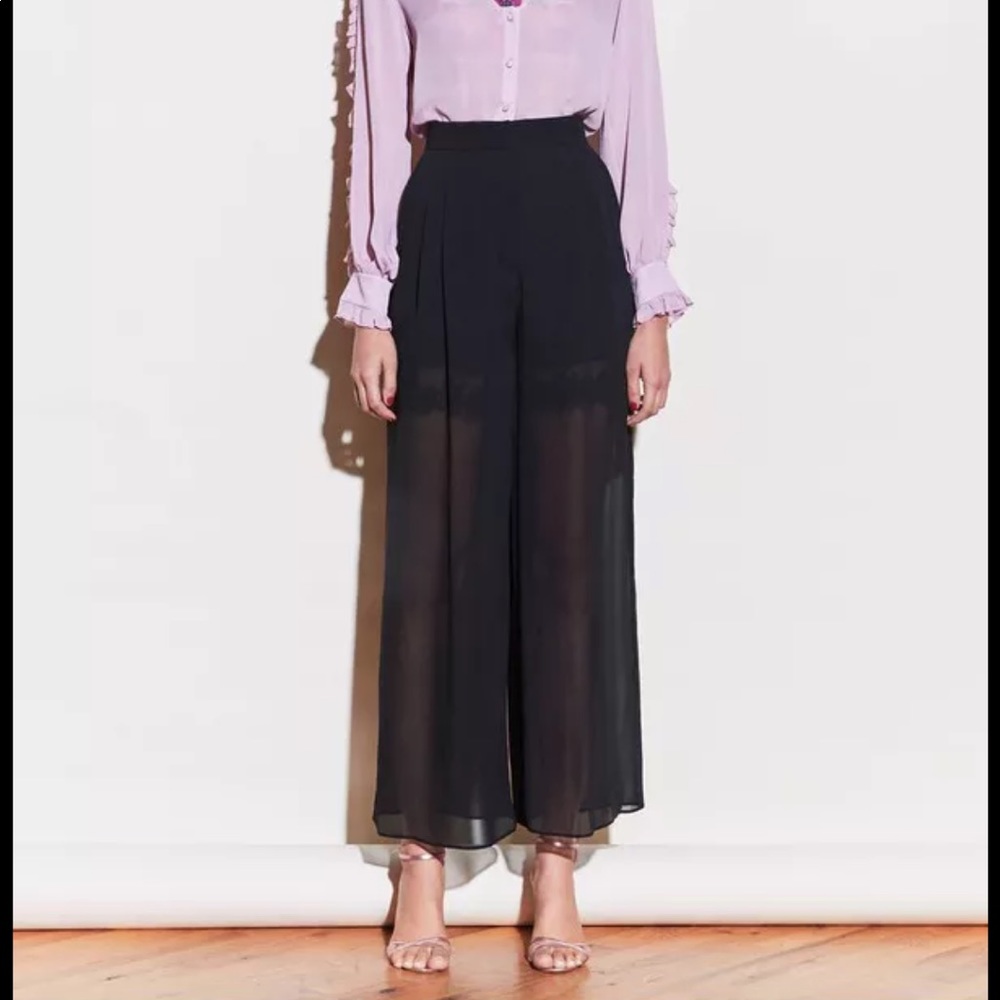 Margo lace-trimmed silk-chiffon wide-leg pants Black 10 fleur du mal